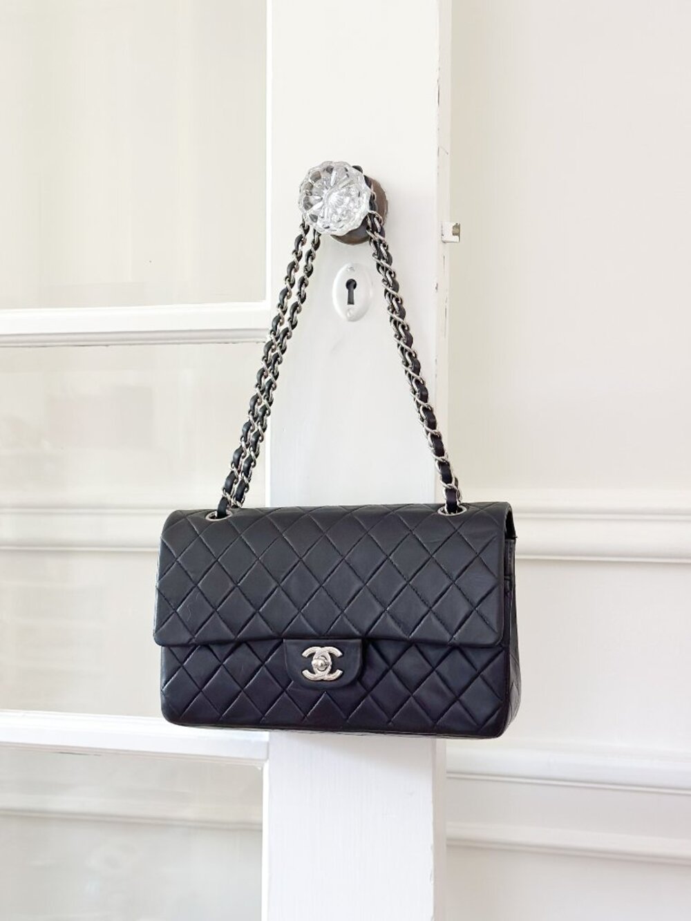 Chanel Medium Vintage Classic Double Flap Bag Quilted Lambskin Silver Hardware